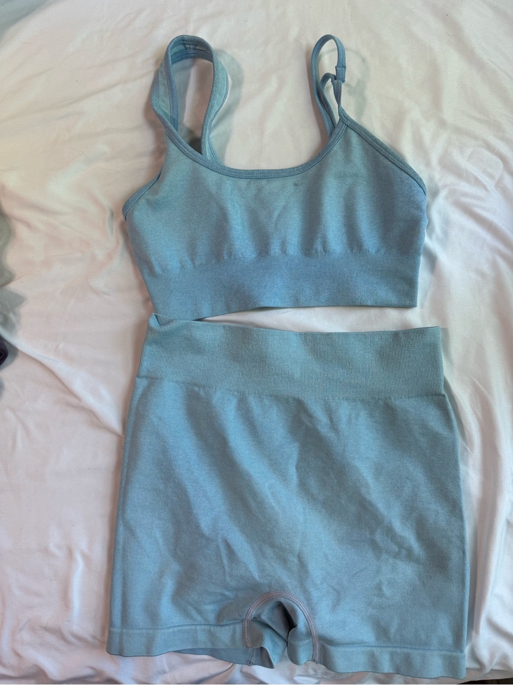 SHEIN Light Blue Seamless High-Waist Bike Shorts & Crop Bralette Set